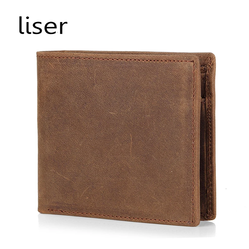 

Hot Sale Genuine Leather Money Wallet Short Design Men Wallets With Coin Pocket Cowhide Leisure Vintage Crazy Horse Card Holder