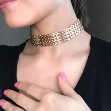 Модное широкое женское ожерелье-чокер золотого цвета из цинкового сплава, женские ожерелья-цепочки, ювелирные изделия на шею, колье для женщин x105