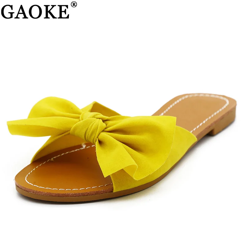 

Sandals 2018 Women Bow Spring Summer Flat Slippers Faux Suede Girls Flip Flops Strap Open Toe Women Beach Shoes zapatos mujer
