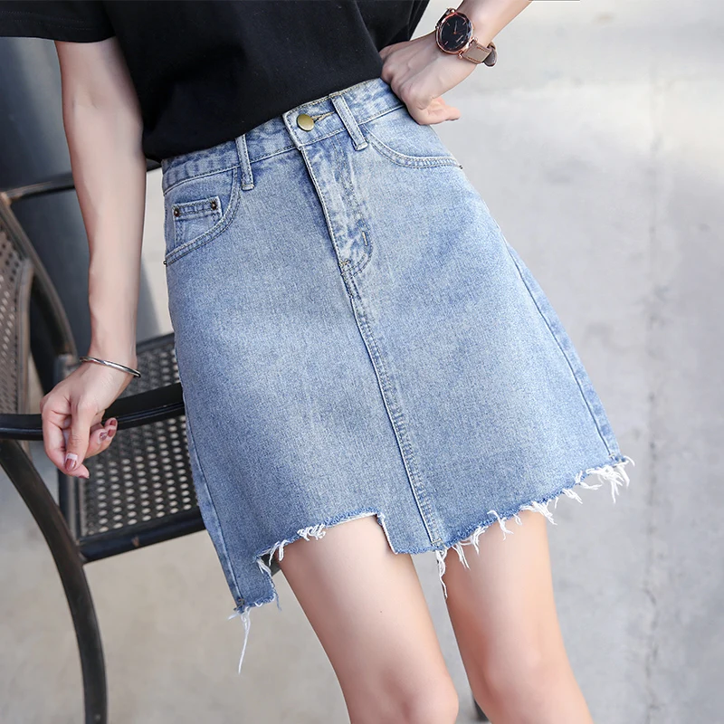 

EAD Harajuku Irregular Summer Women Mini Jeans Skirt a Line Casual Elegant Short Skirt Femme High Waist Bodycon Denim Skirts