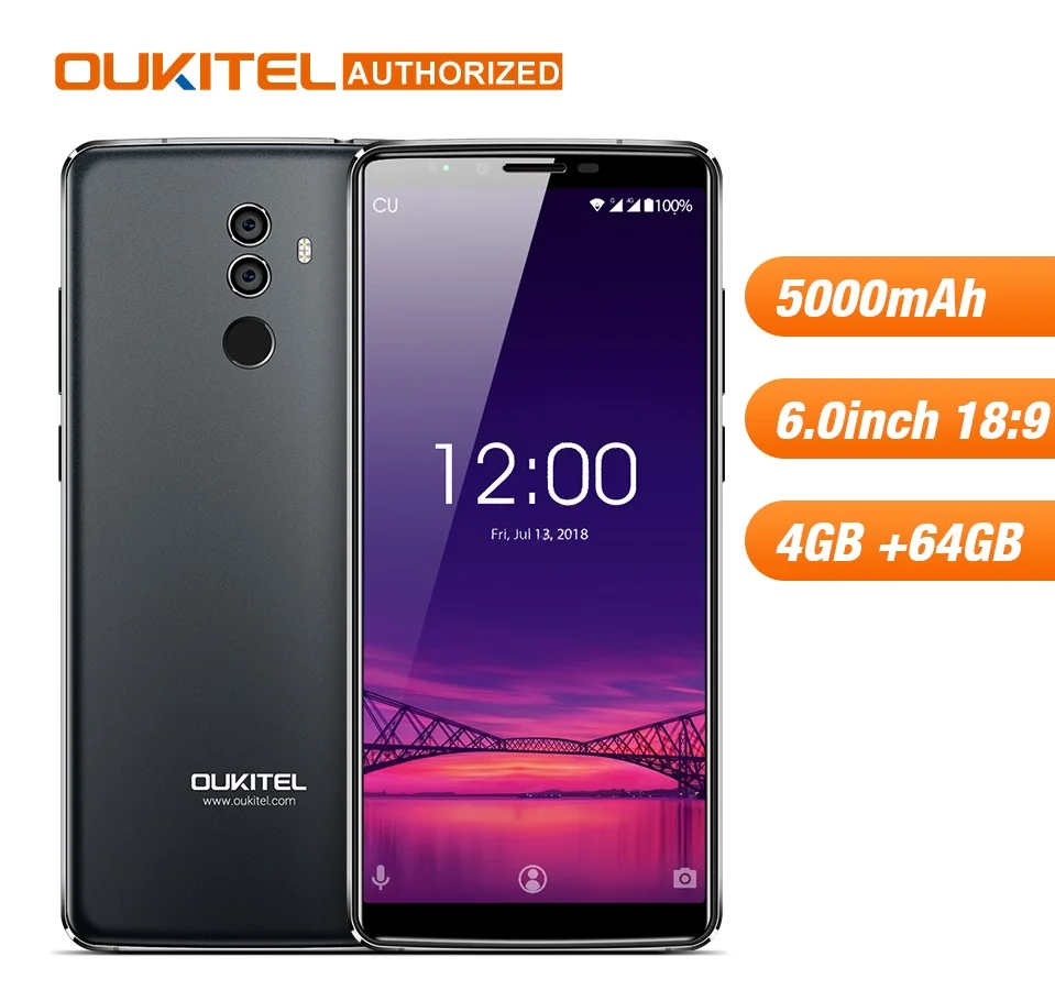 OUKITEL K8 4G 64G Android 8.0 Cellphone Octa-core 5000 mAh 6'' 18:9 Display Dual Rear Camera Face ID Fingerprint Smart Phone