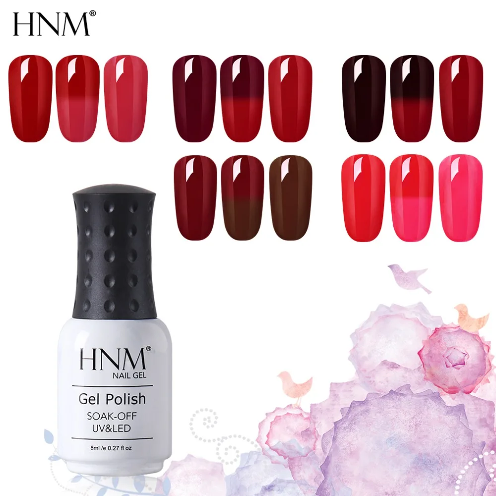 

HNM Wine Red Thermal Soak Off Gelpolish Nail Polish Paint Gellak 8ML Semi Permanent Top Base Primer Color Change Stamping Enamel