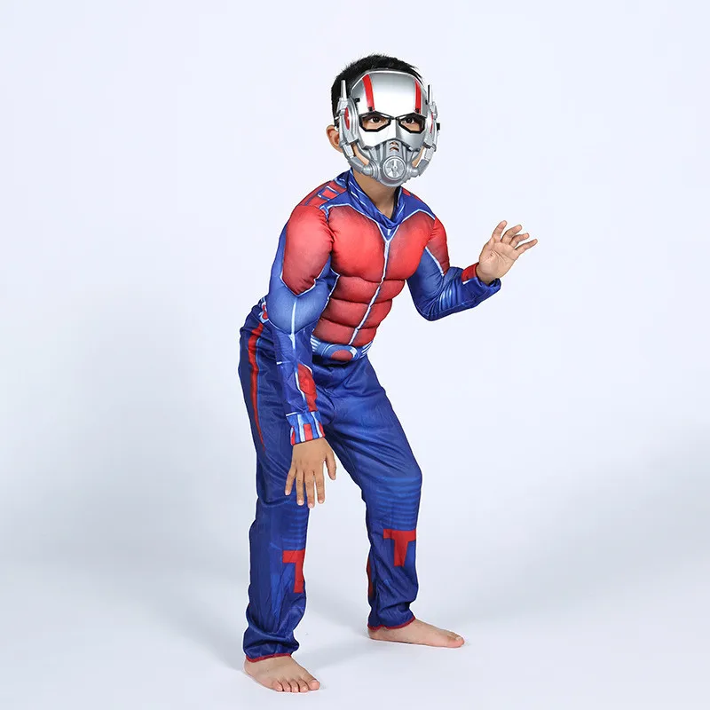  Kids Purim Superhero Costume Cosplay Fashion Movie Muscle Ant Man Comic Cosplay Child Boys Party Avengers Muscle Jumpsuit