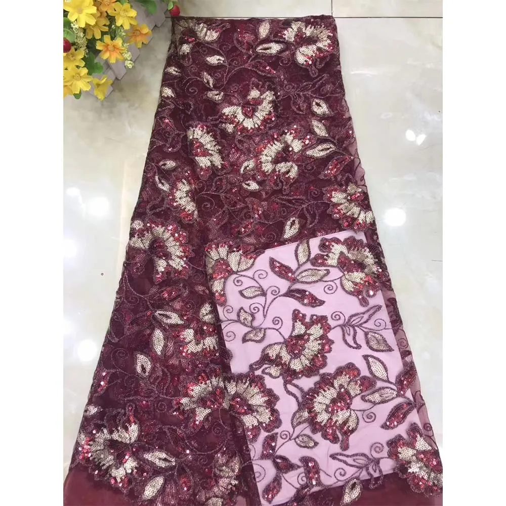 Французские нигерийские кружевные ткани высокого качества Тюль кружевная ткань в африканском стиле Свадебные африканские французский Тюль Кружева - Цвет: 1-purple red