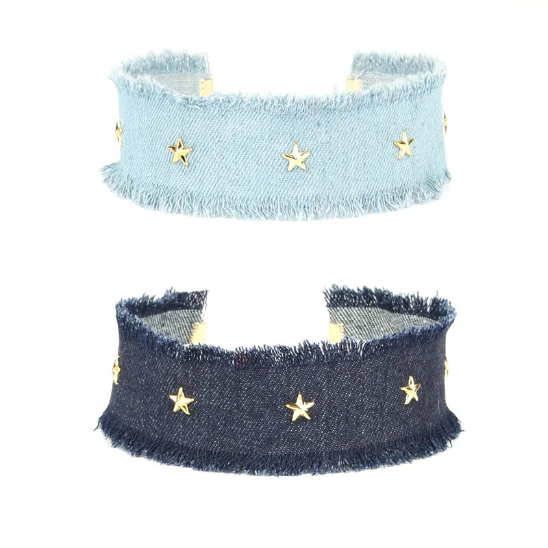 Fashion Denim Choker Handmade Necklace Women Star Choker Chocker