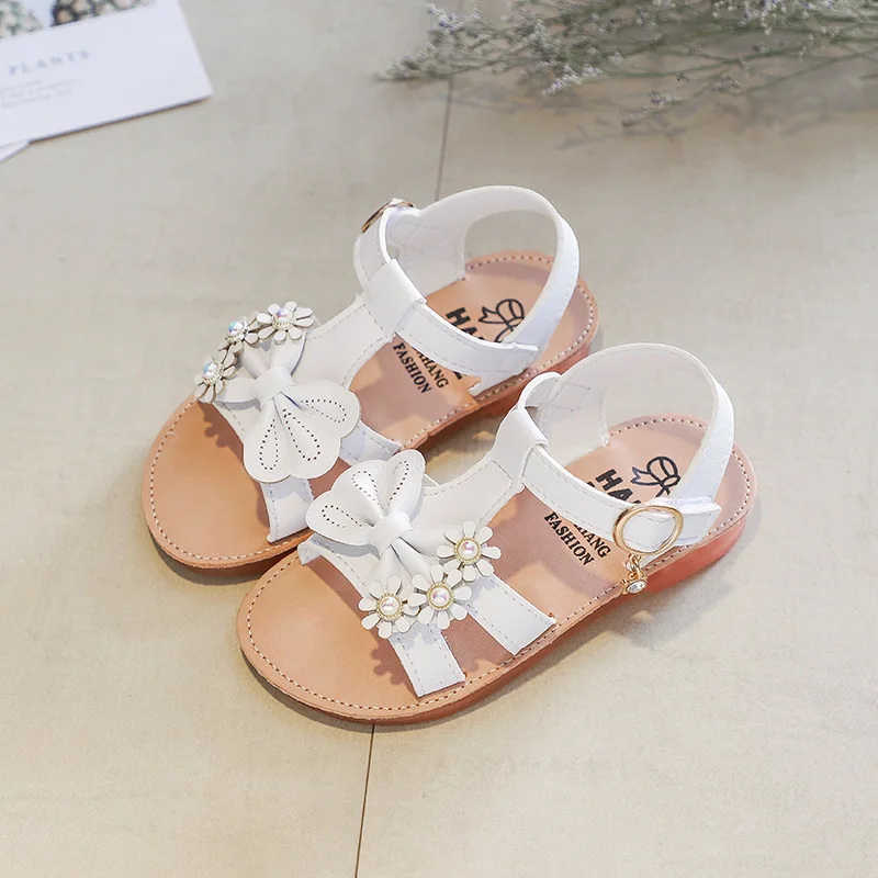 Girls sandals Princess shoes Kids Beach shoes Open-toe Sandals Children With Bowtie Non-slip Soft 2019 Summer Shoes Size 21-30