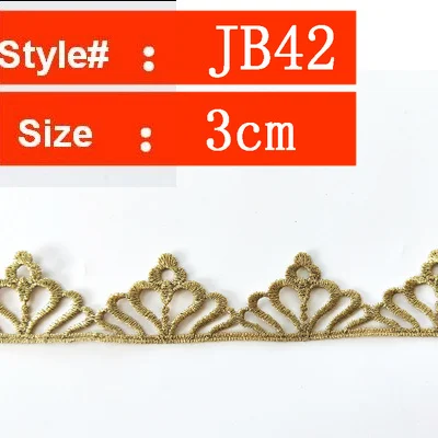 YACKALASI, Золотое металлическое кружево с вышивкой, узкое зубчатое химическое кружево, волнистое 3D цветочное кружево, кайма, аппликация, ширина 1 см-5,5 см - Цвет: JB42G
