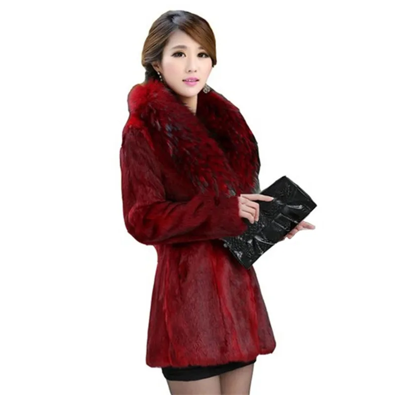 

Faux Fur Coat Women Black Wine Red S-4XL Plus Size Loose Fox Fur Collar Jackets Autumn Winter Korean Office Mom Clothing LD1085