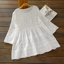 Волшебная блуза в стиле Лолиты с кружевной вышивкой; белая хлопковая рубашка в стиле куклы; Топы в стиле mori girl; коллекция года; сезон весна
