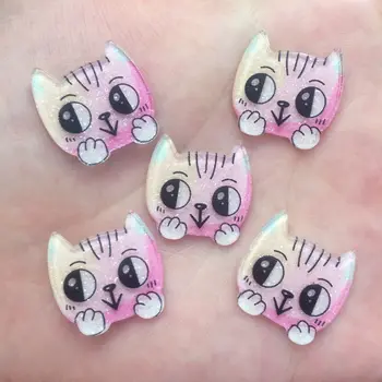 

10pcs 19mm Glitter Pink Cat Flat Back Acrylic Sheet Miniature Pattern Applique DIY Wedding Scrapbook Craft F623
