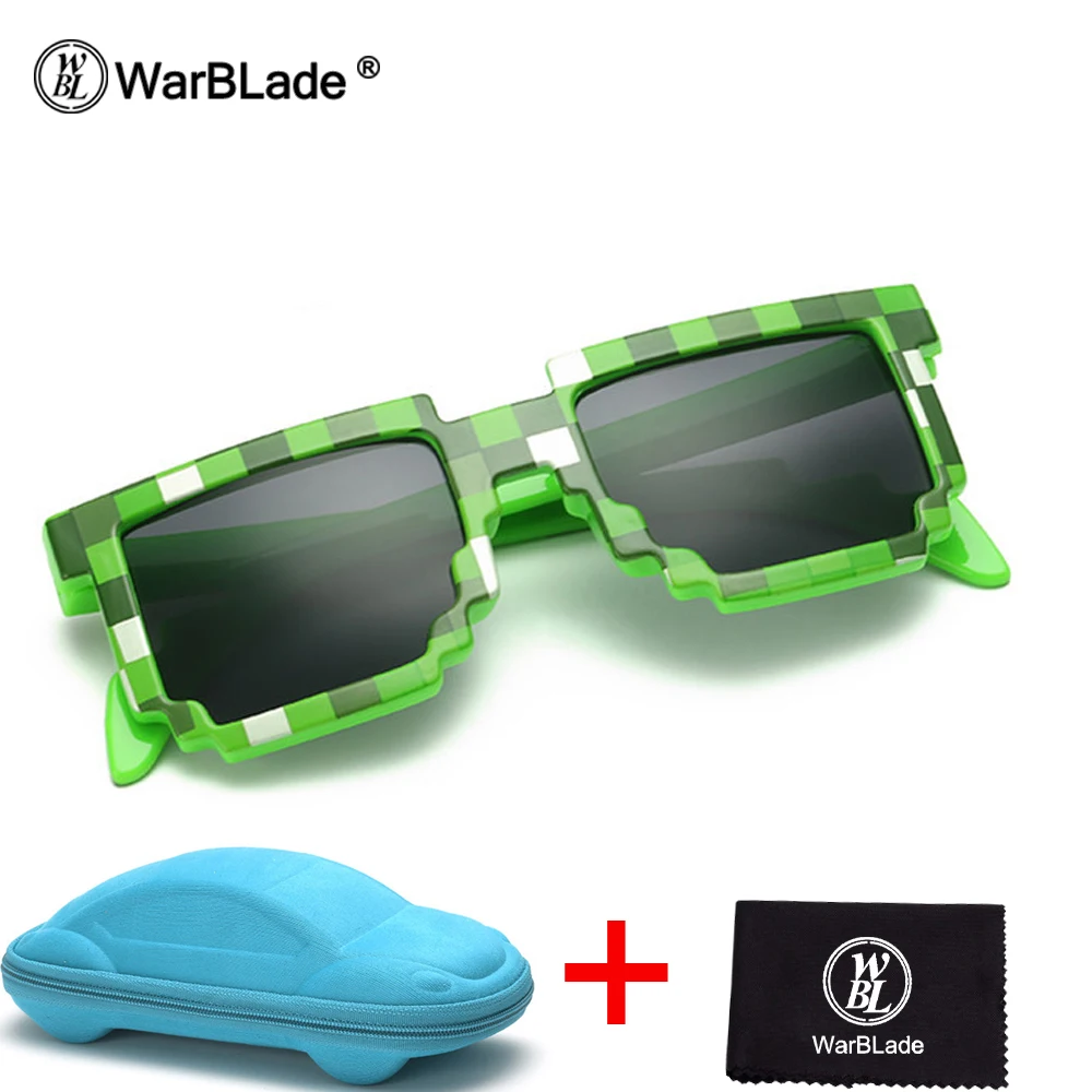 

WarBLade Fashion Kids Sunglasses Square Mosaic Sun Glasses Children Pixel Sunglasses Trendy Boys Girls Glasses With Case