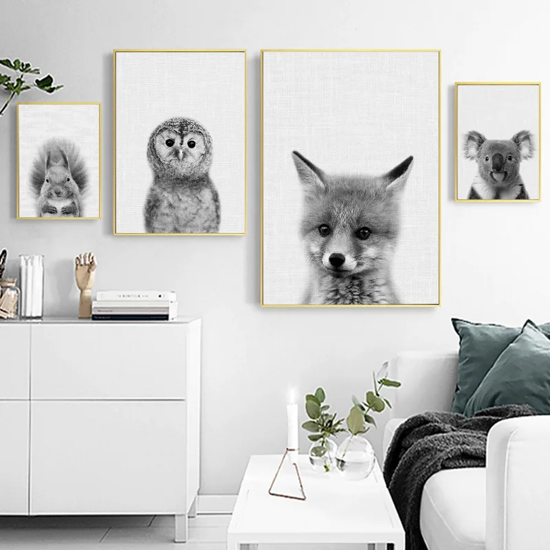 

Black White Antelope Racoon Wall Art Canvas Posters and Prints Minimalist Animal Paintings Decorative Picture Living Room Decor