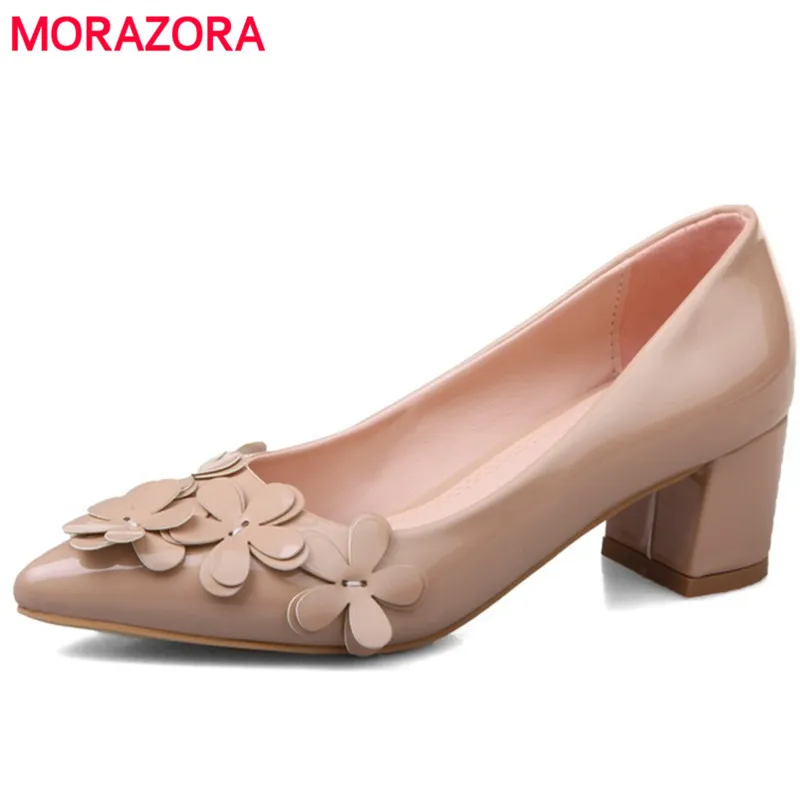 

MORAZORA Fashion elegant wedding shoes bride shallow women patent leather pumps pointed toe high heels shoes PU solid