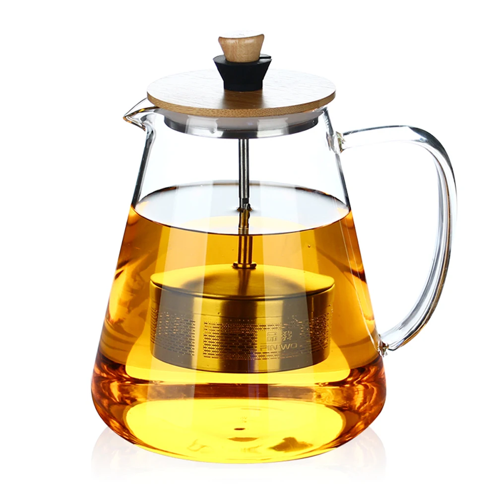 PINDEFANG 2017 Large 1500 950ml Borosilicate Glass Teapot with Creative Pull Strainer Bamboo Lid Health Gift