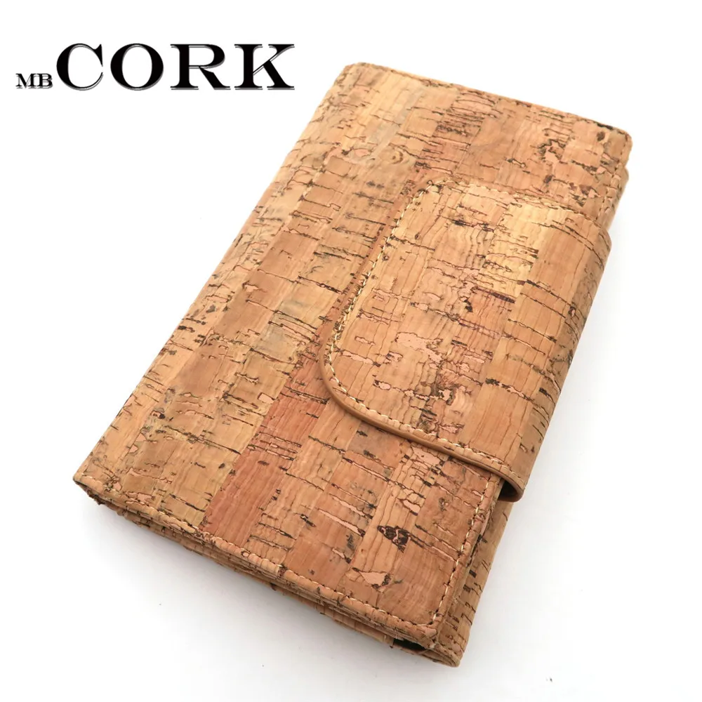 Natural cork women card holde trifold clutch vegan wallet cork leather
