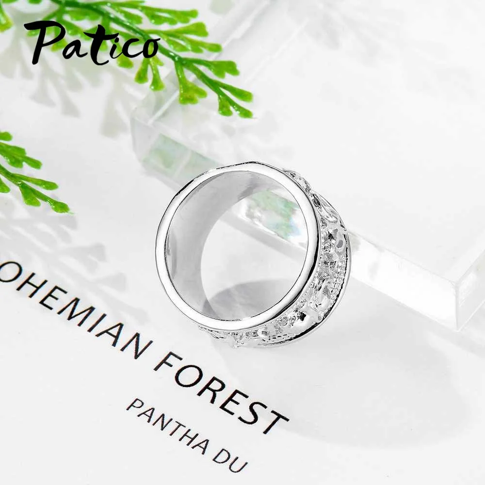 PATICO Fashion Animal Elephant Round Finger Rings Wide 925 Sterling Silver Wedding Band Rings For Women Men Lover Party Gifts