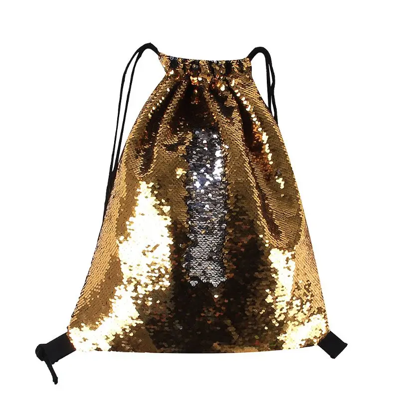 Women Mermaid Printing Drawstring Bag Beam Port Storage Shopping Travel Backpack
