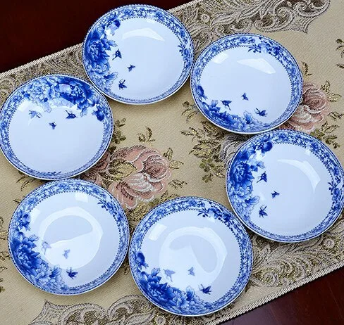 Синий и белый фарфоровая глазурь 56 шт. набор посуды набор чаши тарелка керамика