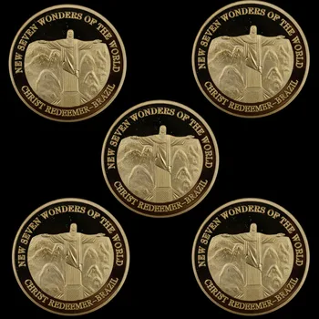 

5 Pieces / Set 24K Gold-plated Commemorative Coin One of The Seven Wonders of The World In Rio De Janeiro Coins Collectibles