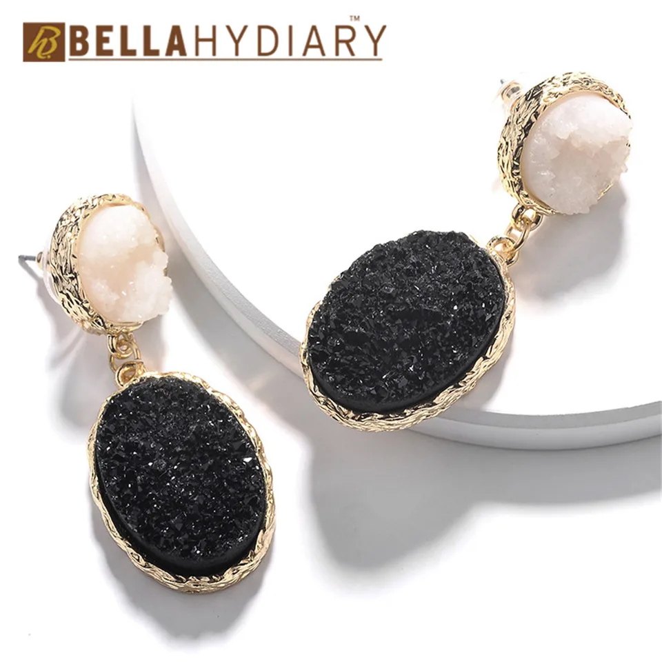 Bijoux необычные серьги из смолы Druzy, большие геометрические Висячие серьги для женщин, ювелирное изделие, массивные серьги Mujer Moda Ohrringe