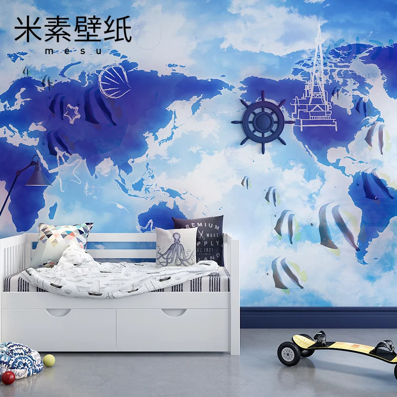 

2017 Papel Pintado Peint Papel De Parede M Wallpaper Children's Room Wall Painting Cartoon Boy Children Background Paper Sky