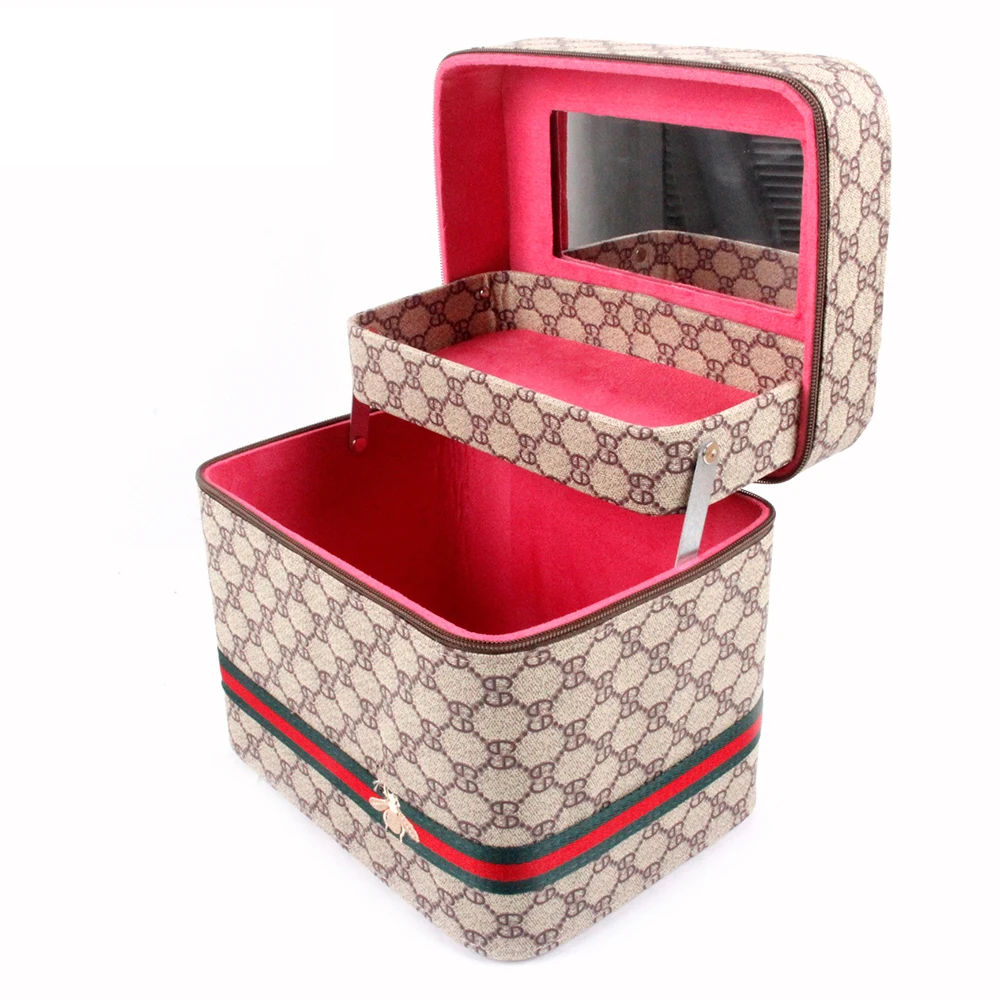 

Telescopic Double layer ANGNYA Bee Printed PU Leather Cosmetic Bag Travel Organizer Makeup Box Wash Toiletry Case For Women S010