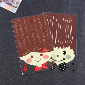 

200PCS Cute Girl and Boy Cookie Cellophane Bags Wedding Party Plastic Biscuit Bags Candy Packing OPP Bag without self adhesive