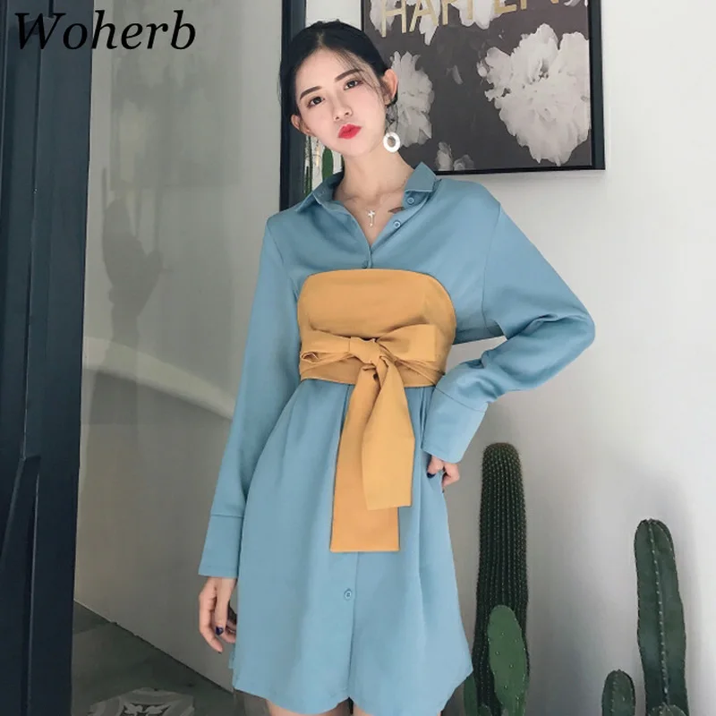 

Woherb 2019 Korean Long Shirt Women Elegant Blouse Wrapped Chest Patch Vintage Bandage Blusas Casual Loose Tops Femme 21142