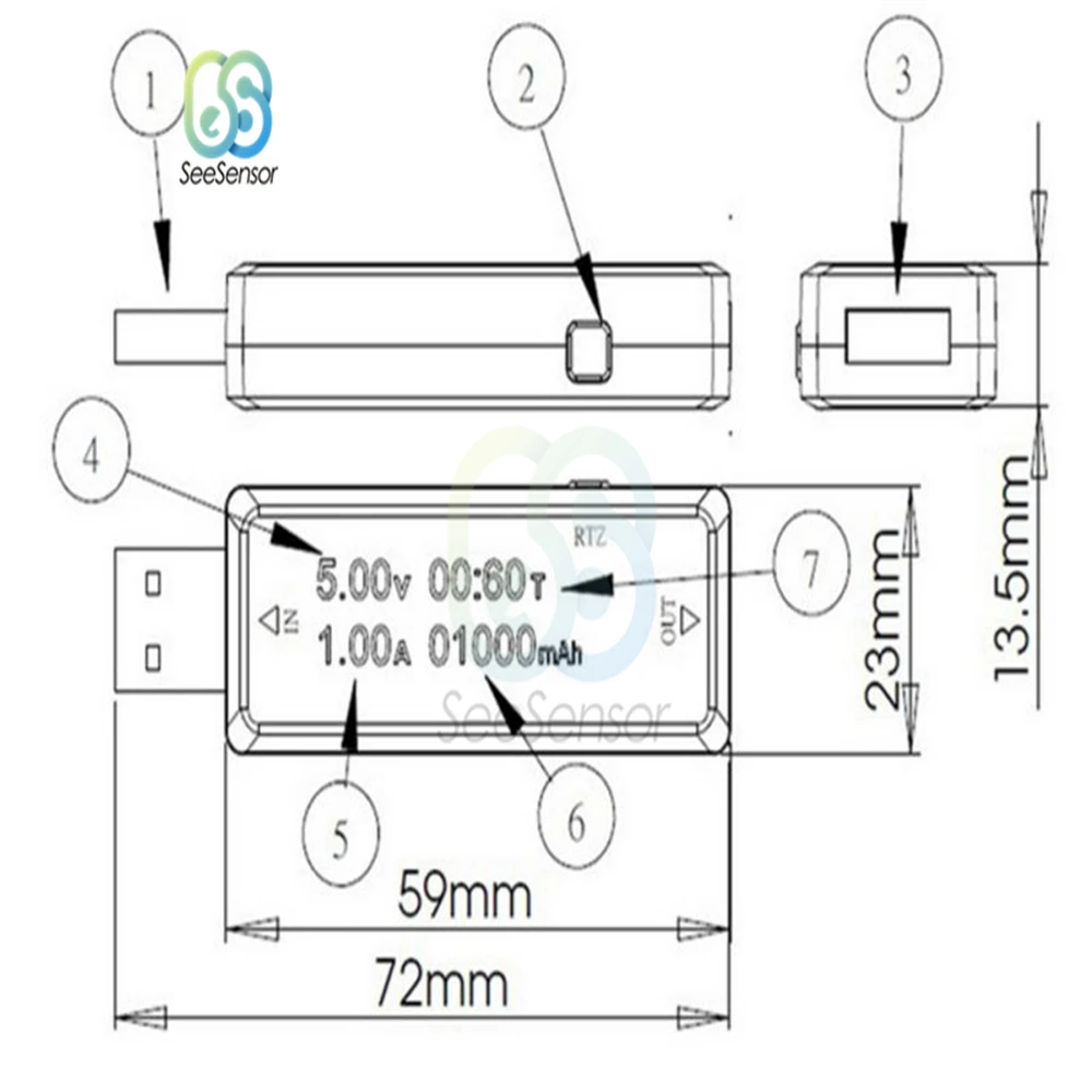 USB тестер емкости и напряжения тока прибор для измерения измеритель мобильный
