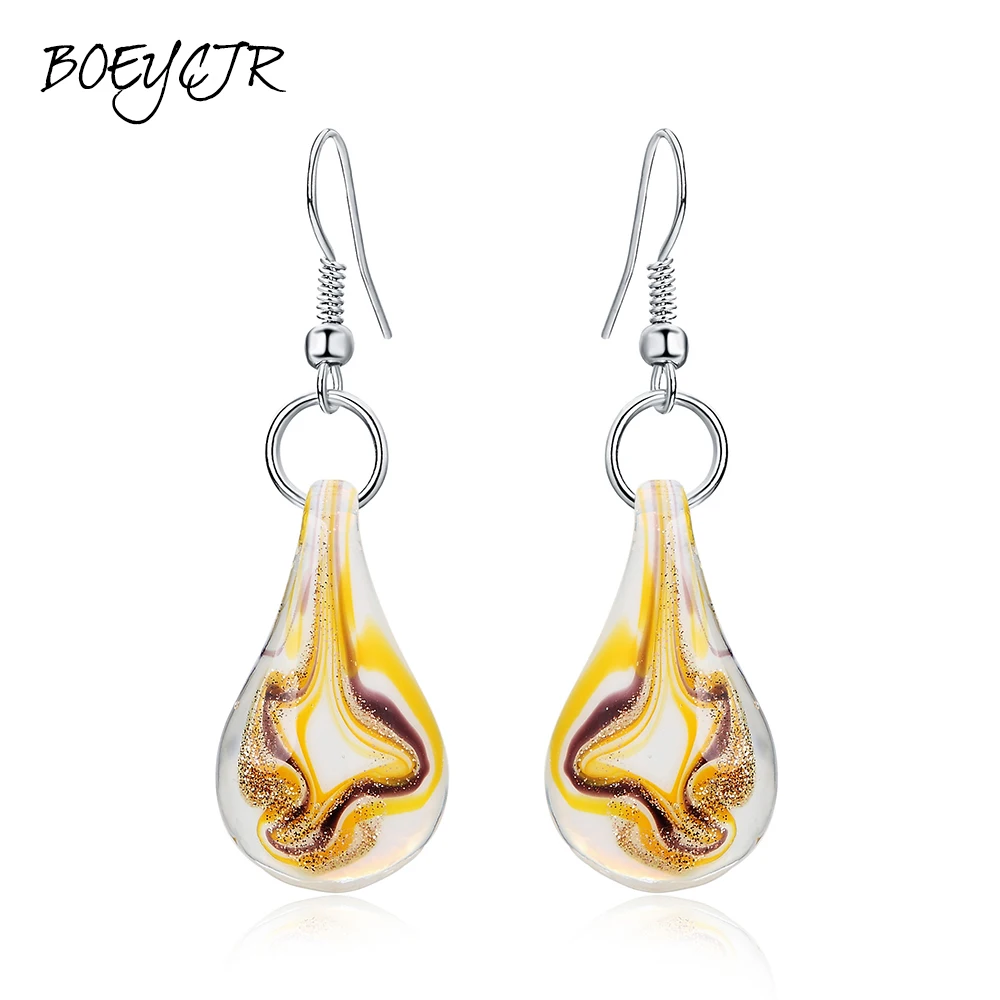 BOEYCJR Yellow Spiral Glass Drop Earrings Handmade Fashion Jewelry Hook Novel Party Dangle for Women 2018 | Украшения и