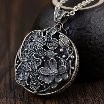 

FNJ 925 Silver Round Pendant New Fashion Flower 100% Pure S925 Solid Thai Silver Pendants for Women Men Jewelry Making