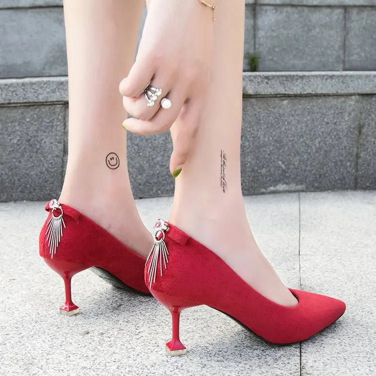 

Fashion Elegant Sexy High Heels Women Shoes Faux Suede Red Gold Silver Wedding Shoes Bride High Heels Ladies Shoes Women Pumps