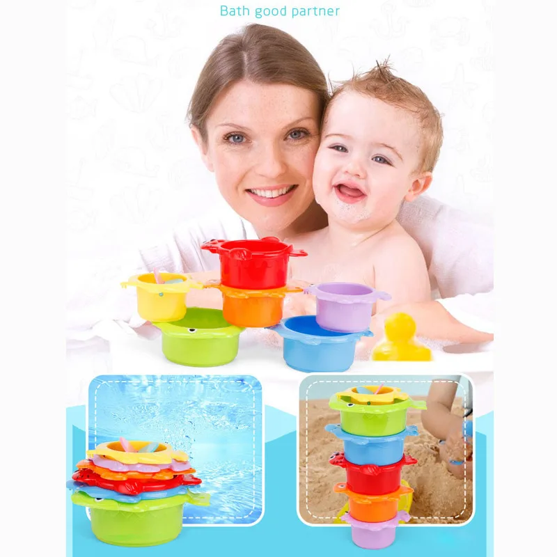 

Fun Stacking Cups Baby Colorful Stacking Cups Stacking Cups Enlightenment Parent-child Bathroom Spray Bath Toys