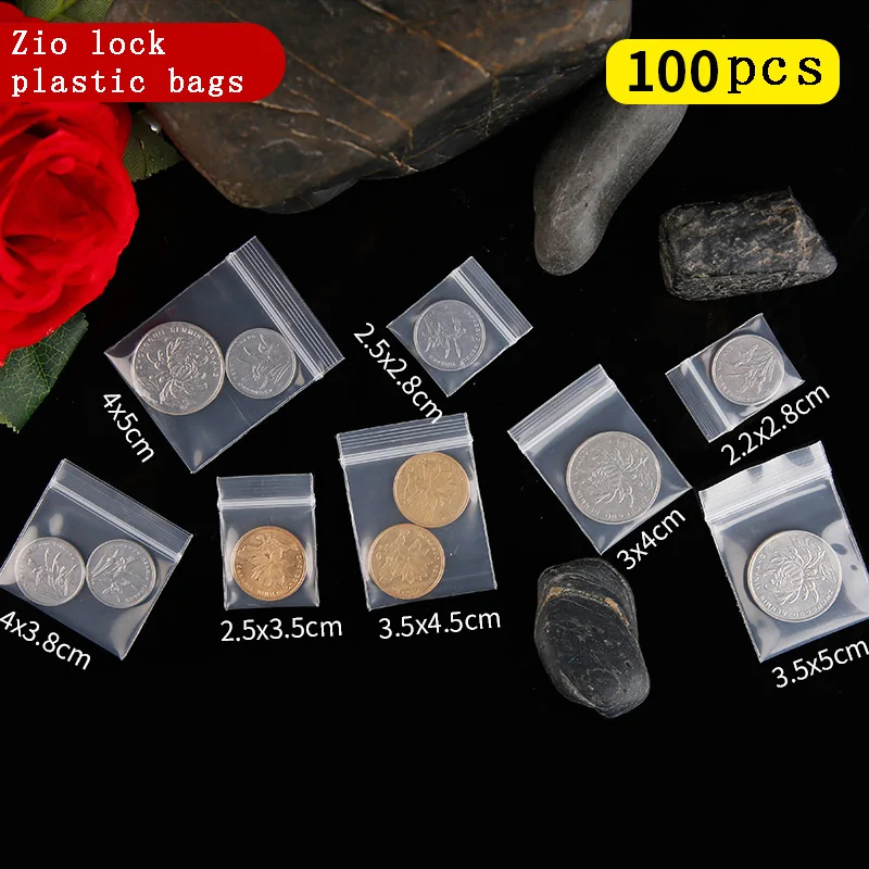 Mini Zipper Plastic Bags, Ziplock Pill Packaging Pouches, Small Zip Lock Bags, 0.16mm Thick, Food, 100Pcs 5