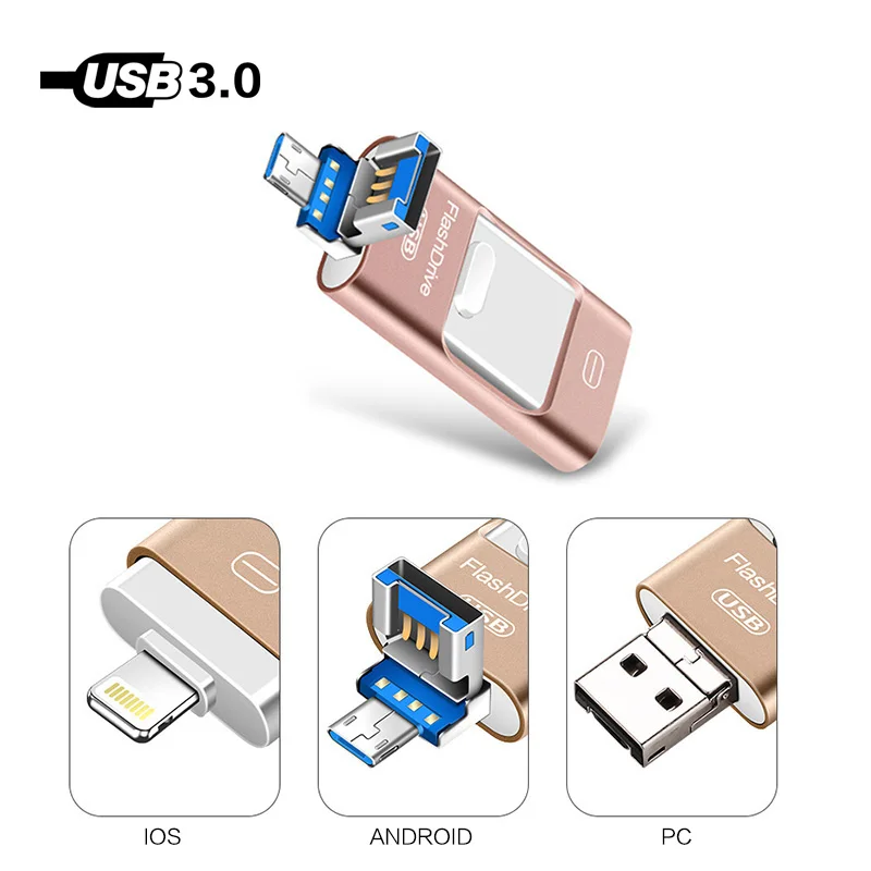 

PenDrive 3 in 1 USB Flash Drive For iPhone X/8/7/7 Plus/6/6s/5/SE/ipad OTG Pen Drive Memory Stick 8GB 16GB 32GB 64GB 128GB