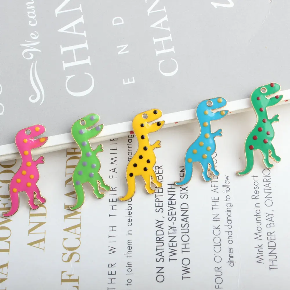 

10pcs 17*31MM Metal dangle enamel Dinosaur charms Pendant for bracelet and necklace DIY accessories earrings making ornament