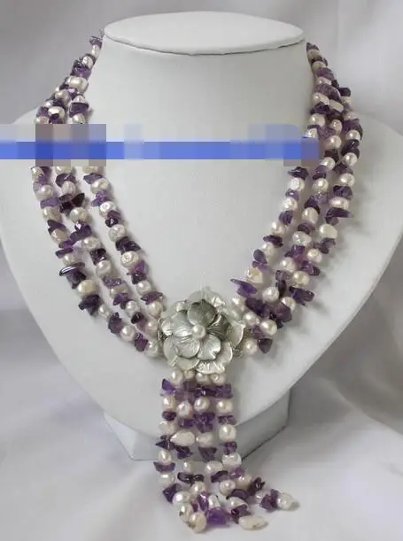 

FREE SHIPPING>>>@@ > NEW 3strands freshwater pearl amethyst necklace