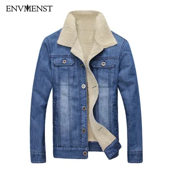 

Envmenst Men Jacket and Coat Trendy Warm Fleece Denim Jacket Winter Mens Jean Jacket Outwear Male Cowboy 2018 Fashion
