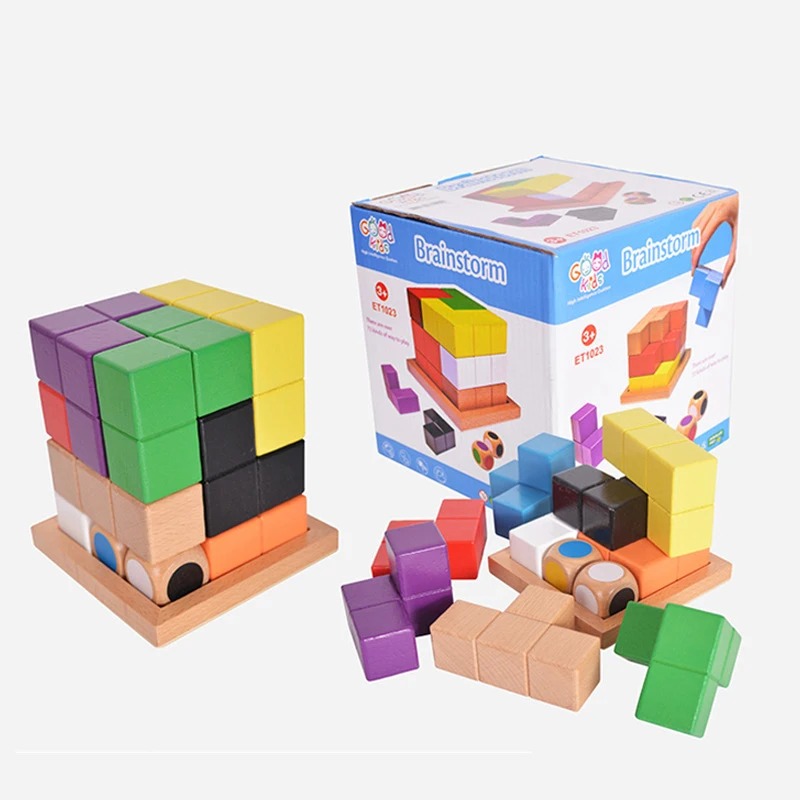 

Wooden Stereoscopic Wood Jigsaw Assembly Toys 3D Colourful Wooden Building Blocks Geometric Assembling Blocks Toys For Children