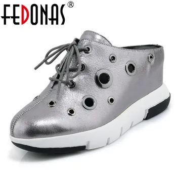 

FEDONAS Fashion Punk Novelty Women Pumps 2019 Summer New Genuine Leather Wedges Shoes Woman Party Lace Up Casual Basic Shoes