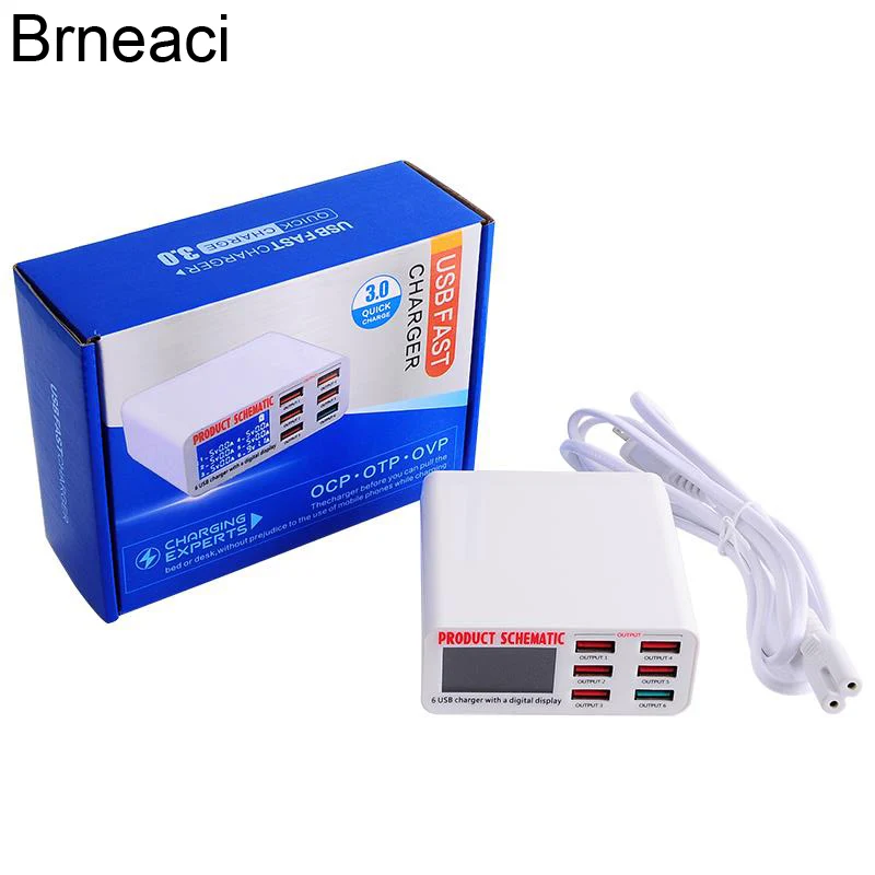 

Brneaci USB 3.0 Fast 6 Port USB Smart Charger with Heat-resisting Corrosion Resistance LCD Display Charger