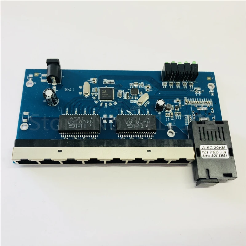 

10/100M Fast Ethernet switch Converter 20KM Ethernet Fiber Optical Media Converter Single Mode 8*RJ45 and 1*SC fiber Port PCBA