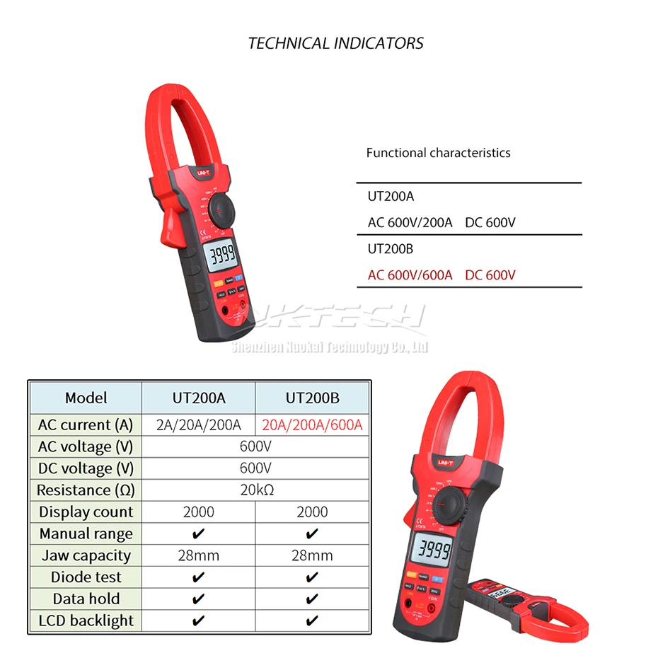 UNI-T цифровой клещи мультиметр UT200B UT200A ACA AC/DC Напряжение Вольтметр Сопротивление 600A Омметр Удержание данных диод тестер