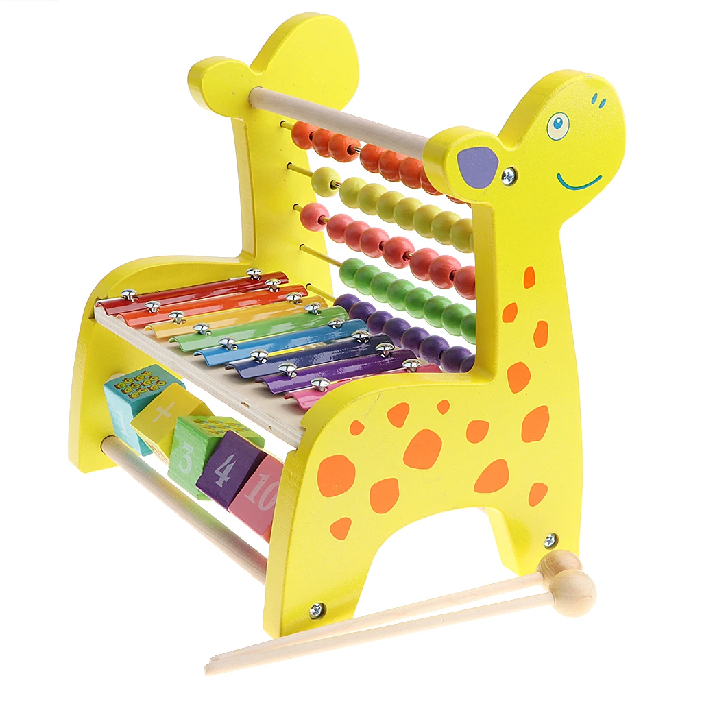 Musical Xylophone & Blocks & Beads Abacus Game Developmental Wooden Fawn Toy