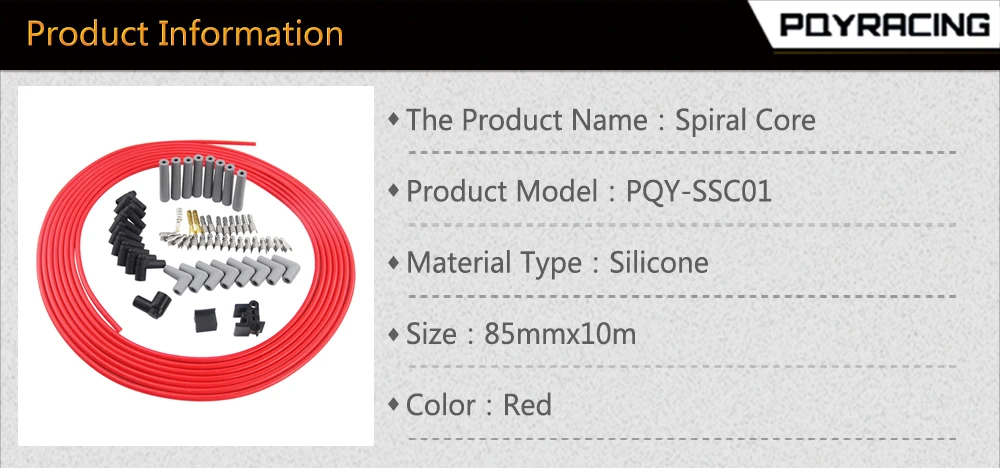 Pqy-черный 10 м/компл. провода свечей зажигания спирали Core 8,5 мм красный для Chrysler Hemi про запас для Ford Dodge комплект PQY-SSC01