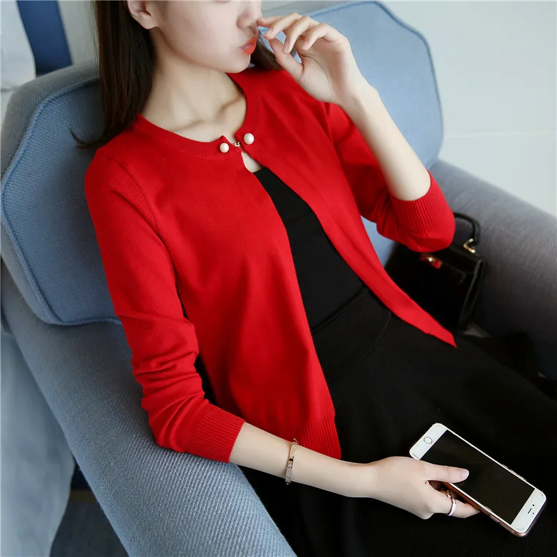 

HAO HE SHEN 2019 New women candy colored nail bead small Casual cardigan Spring autumn sweater cardigan sunscreen shawl