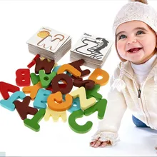 Деревянный Дошкольное обучение ребенка ABC Алфавит почтовые карточки когнитивные игрушки головоломка животных