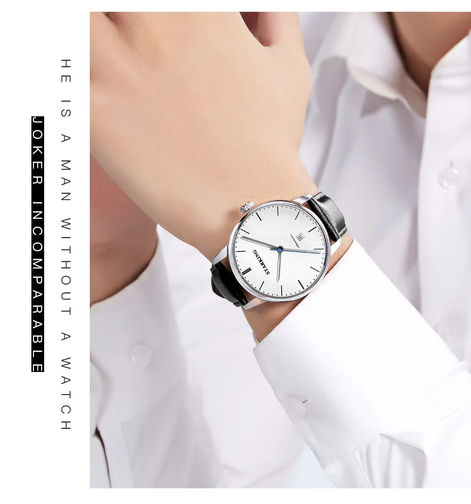 STARKING Мужские механические часы TM0915 из натуральной кожи повседневные деловые часы в ретро-стиле Автоматическая Дата Мужские часы 3ATM