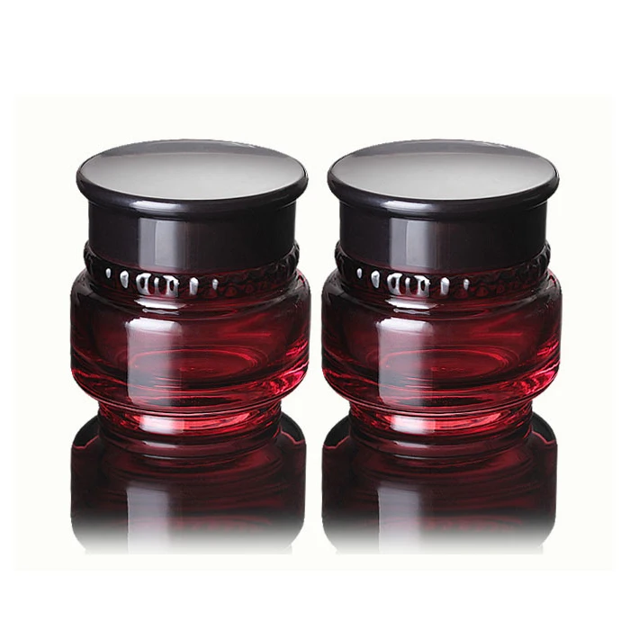 Fashion Burgundy Glass Face Cream Jars Refillable Empty Latex Essence