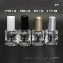 100 pcslot 5 мл-6 мл прозрачное стекло пустой Лаки для ногтей бутылки в квадратной формы с белый/черный/ золото/серебро Cap
